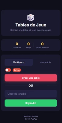 Capture d'écran Tables de Jeux