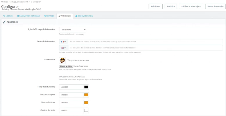 Module PrestaShop Cookie Consent RGPD &amp; Google CMv2 — capture 4