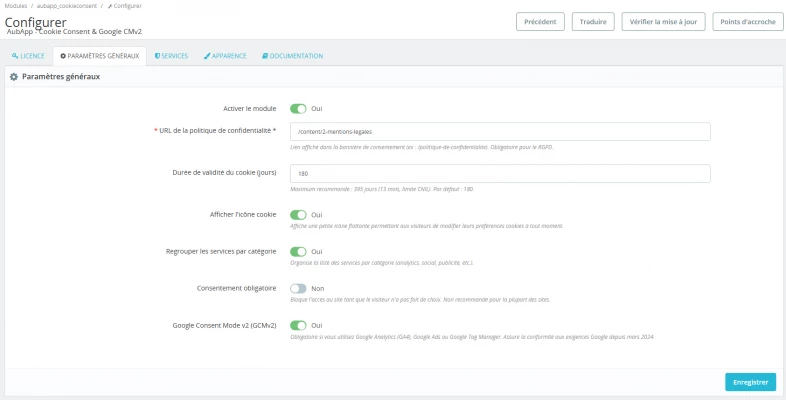 Module PrestaShop Cookie Consent RGPD &amp; Google CMv2 — capture 3