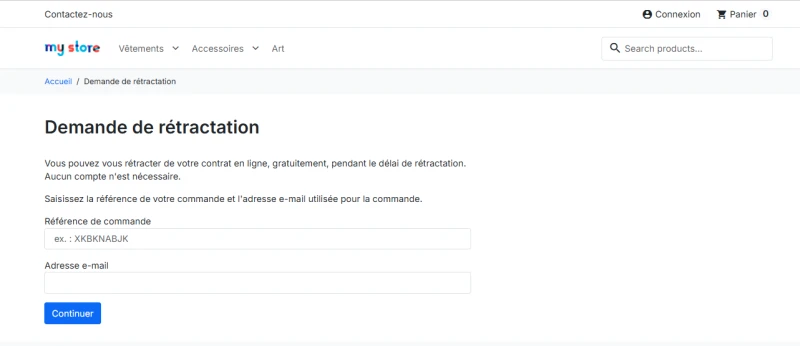 Bouton de rétractation en ligne pour PrestaShop — capture 6
